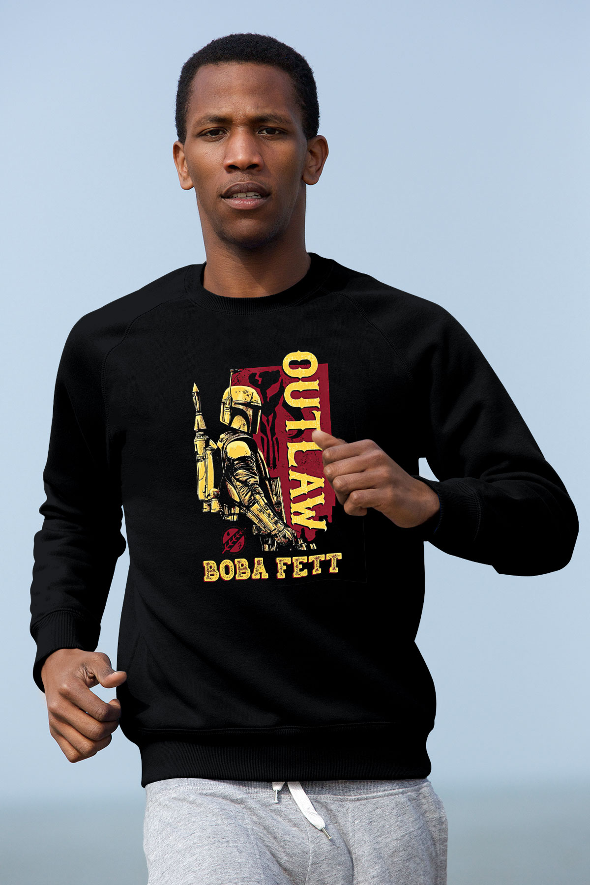 Mandolarian Baskılı Unisex Siyah Sweatshirt