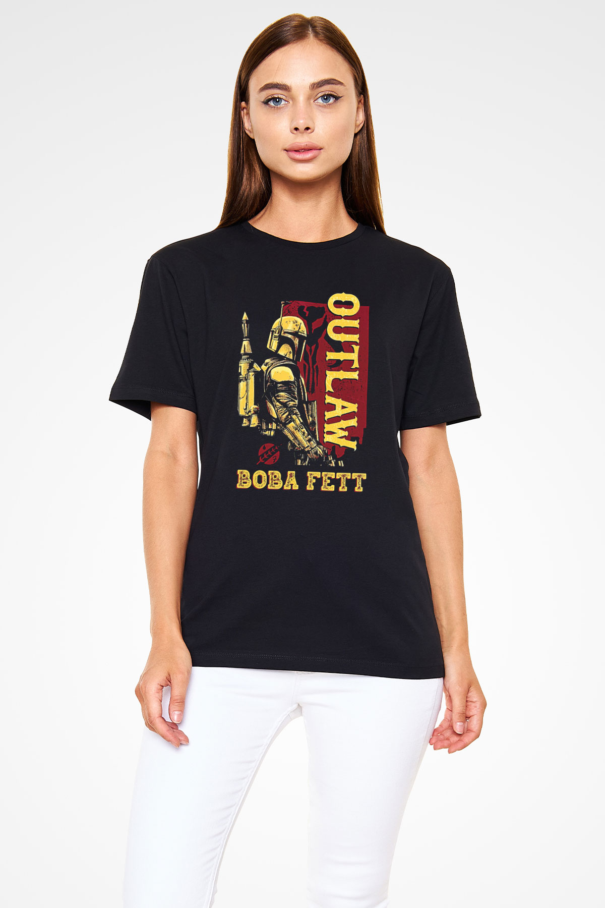 Mandolarian Baskılı Unisex Siyah Tişört - Tshirt