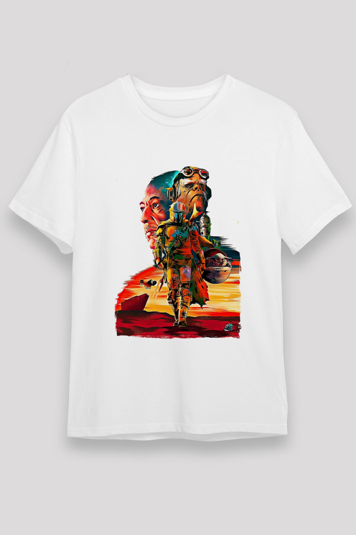 Mandolarian Unisex Baskılı Beyaz Tişört - Tshirt
