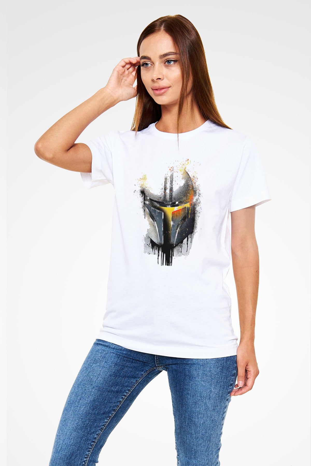 Mandolarian Unisex Baskılı Beyaz Tişört - Tshirt