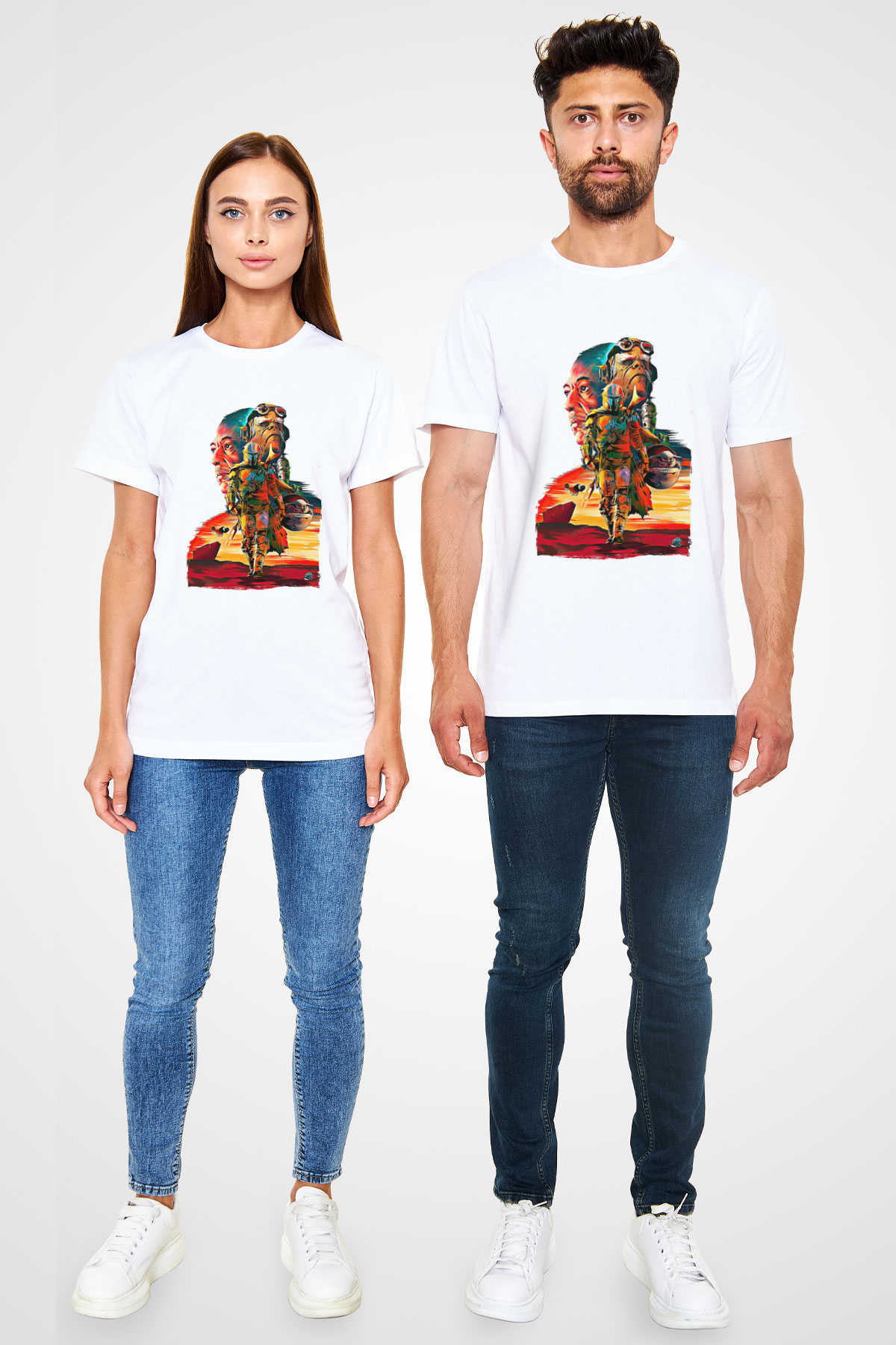 Mandolarian Unisex Baskılı Beyaz Tişört - Tshirt