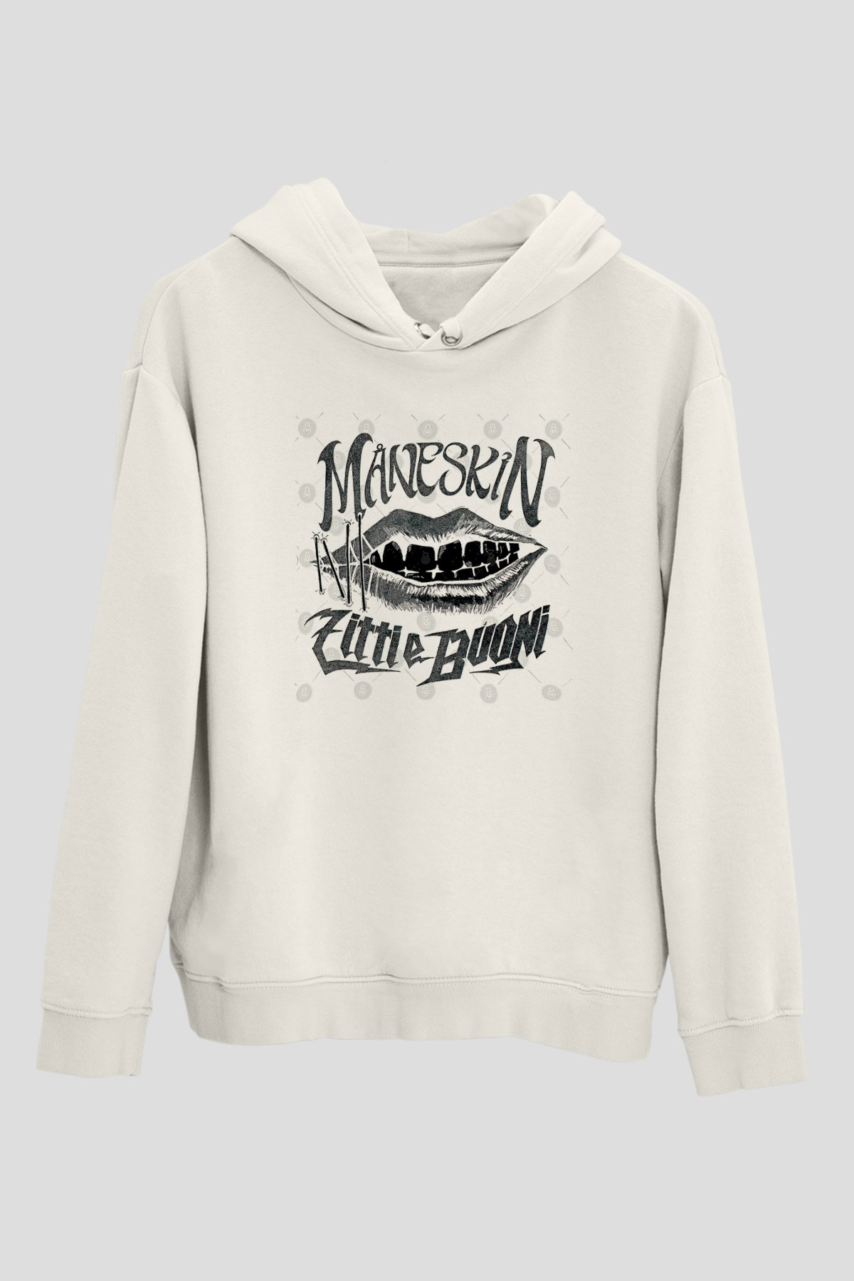 Maneskin Baskılı Beyaz Unisex Kapüşonlu Sweatshirt