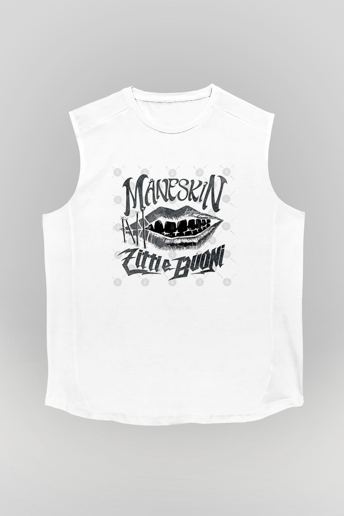 Maneskin Baskılı Beyaz Unisex Kolsuz Tişört - Tshirt