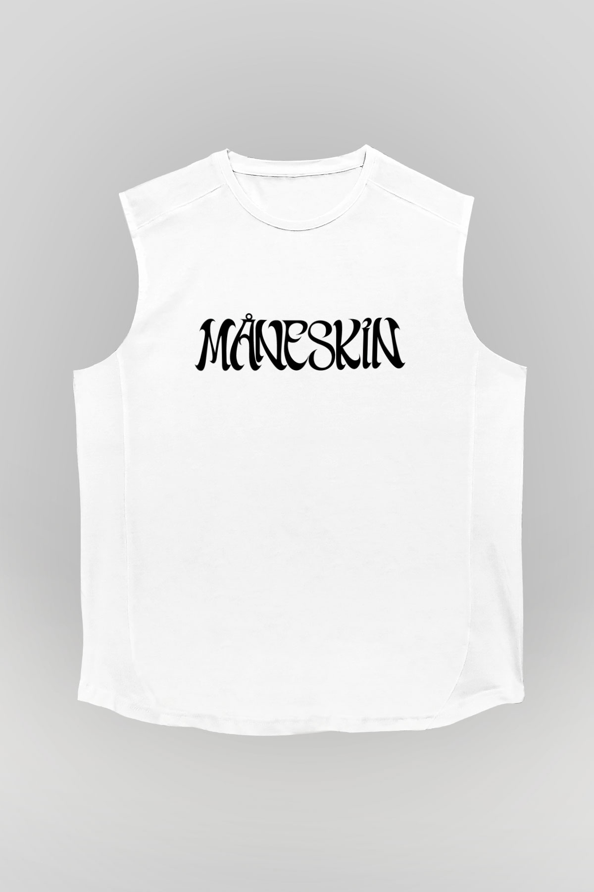 Maneskin Baskılı Beyaz Unisex Kolsuz Tişört - Tshirt
