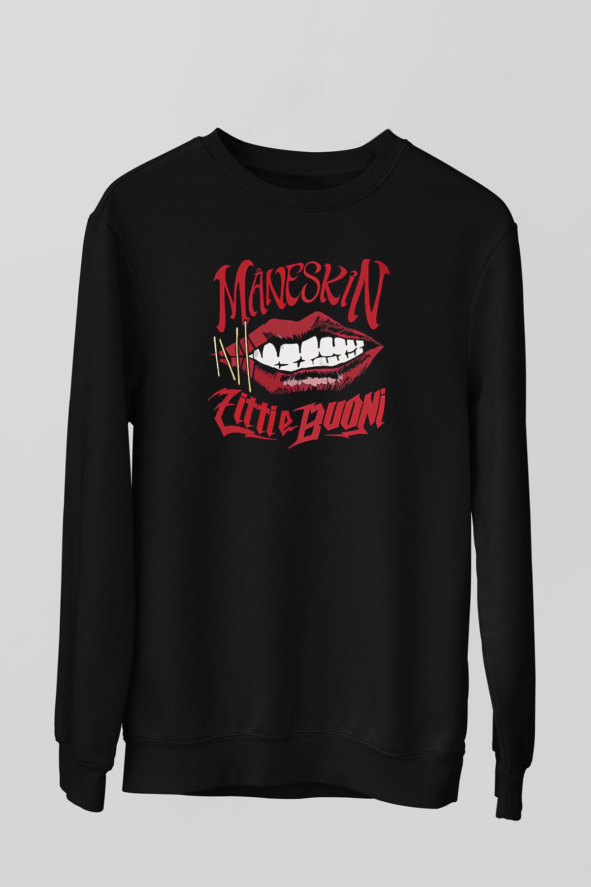 Maneskin Baskılı Unisex Siyah Sweatshirt