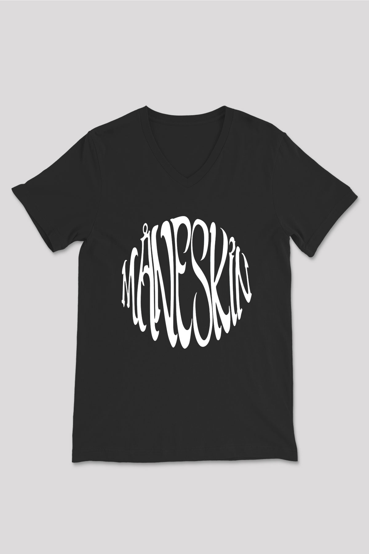 Maneskin Baskılı Unisex Siyah V Yaka Tişört - Tshirt