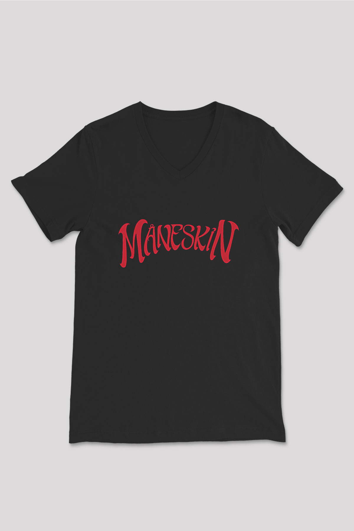Maneskin Baskılı Unisex Siyah V Yaka Tişört - Tshirt