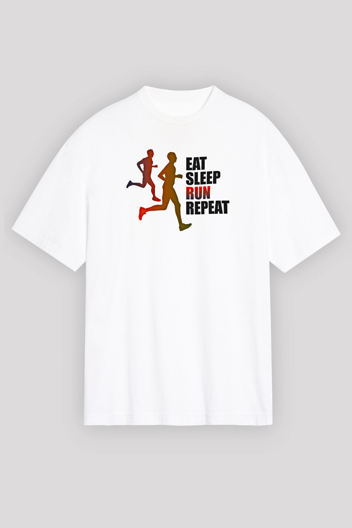 Maraton Baskılı Unisex Beyaz Oversize Tişört - Tshirt