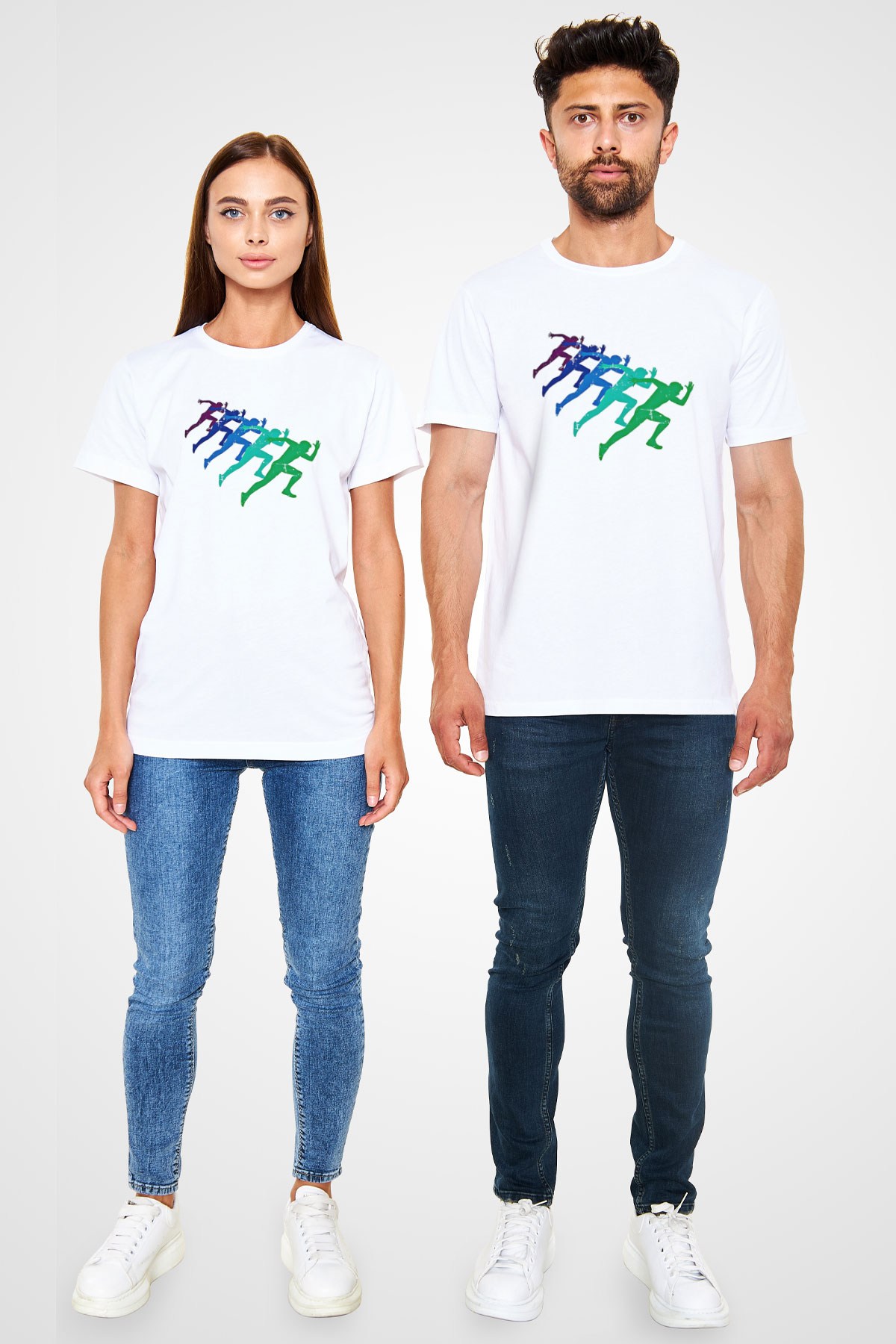 Maraton Baskılı Unisex Beyaz Tişört - Tshirt