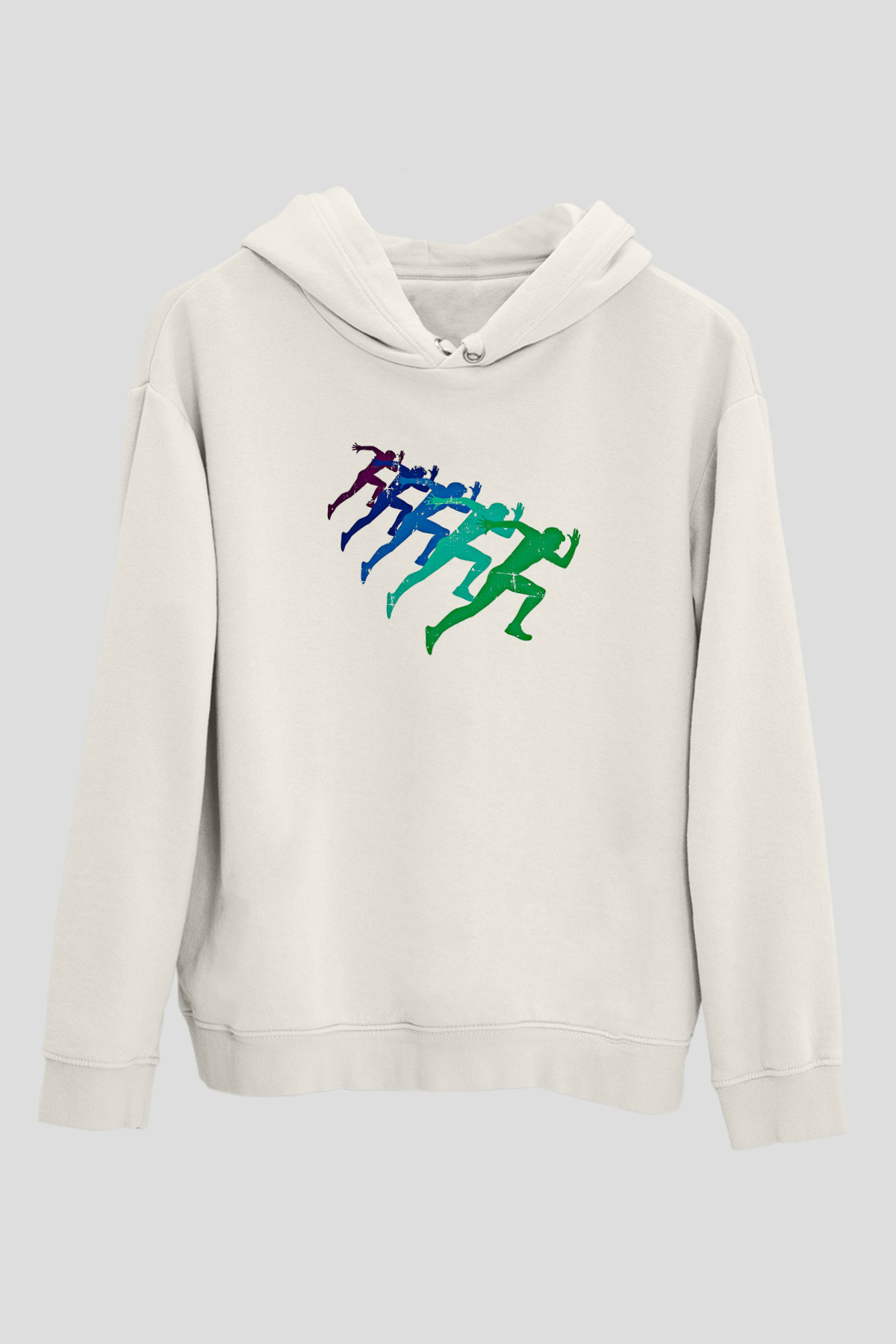 Maraton Baskılı Unisex Ekru Hoodie