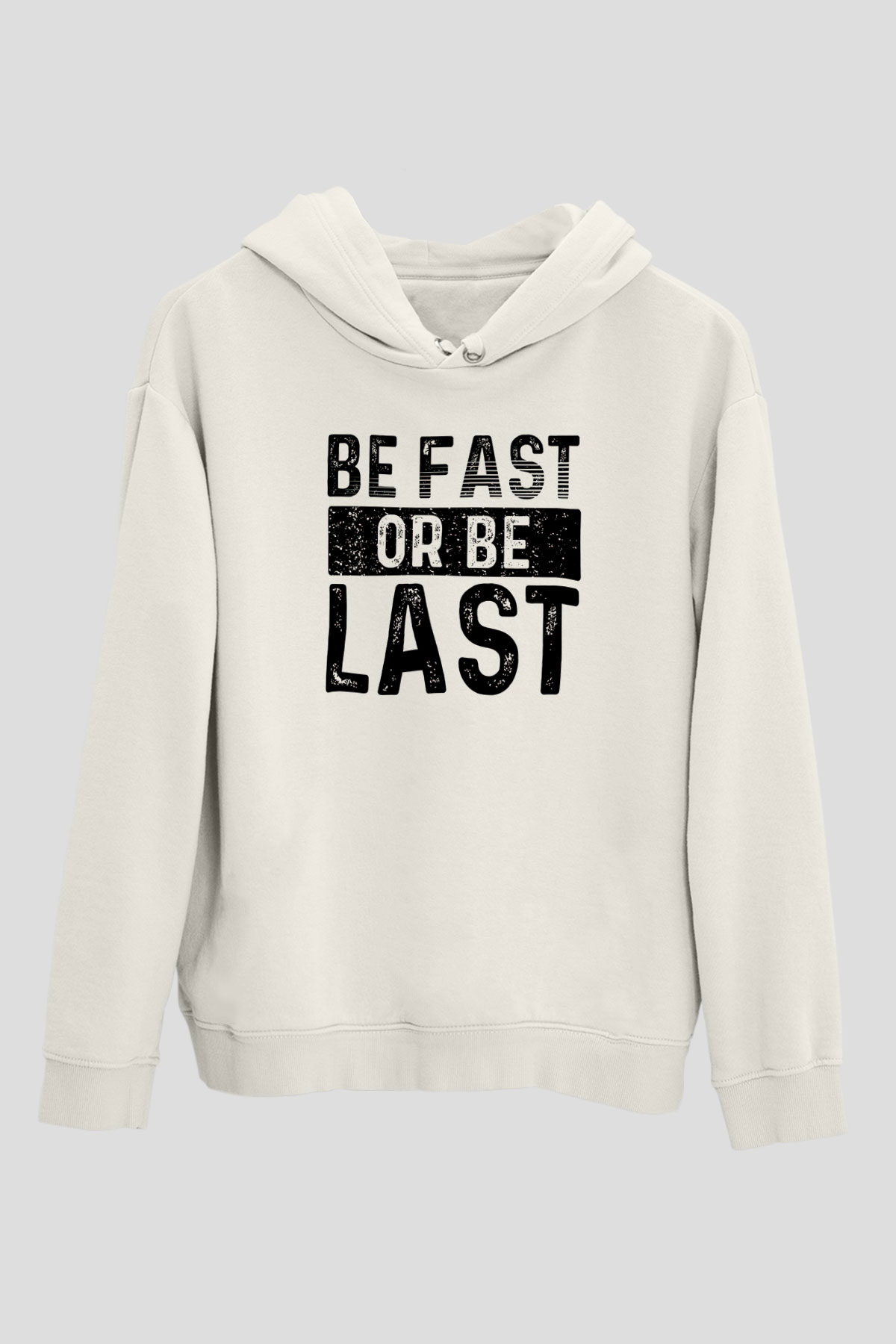 Maraton Baskılı Unisex Ekru Hoodie