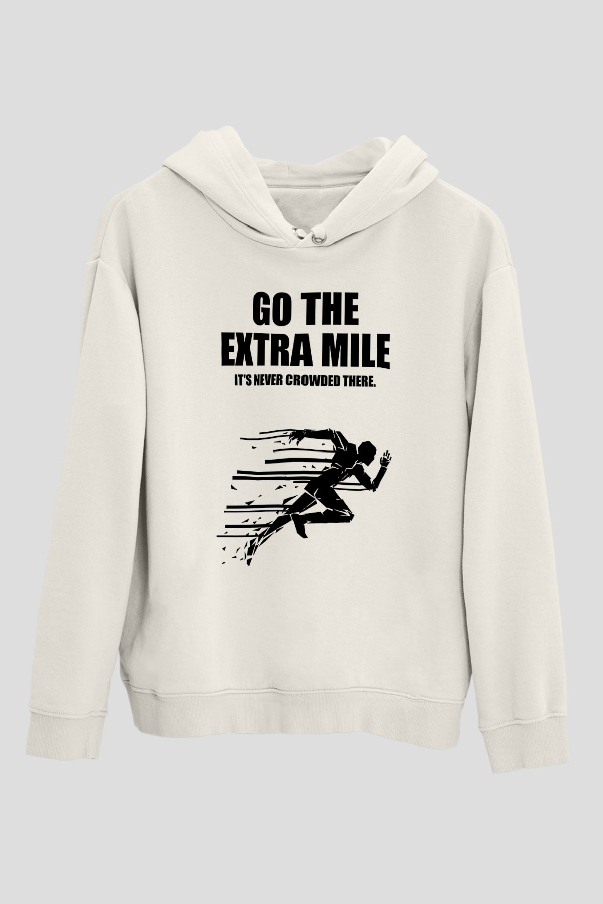Maraton Baskılı Unisex Ekru Hoodie