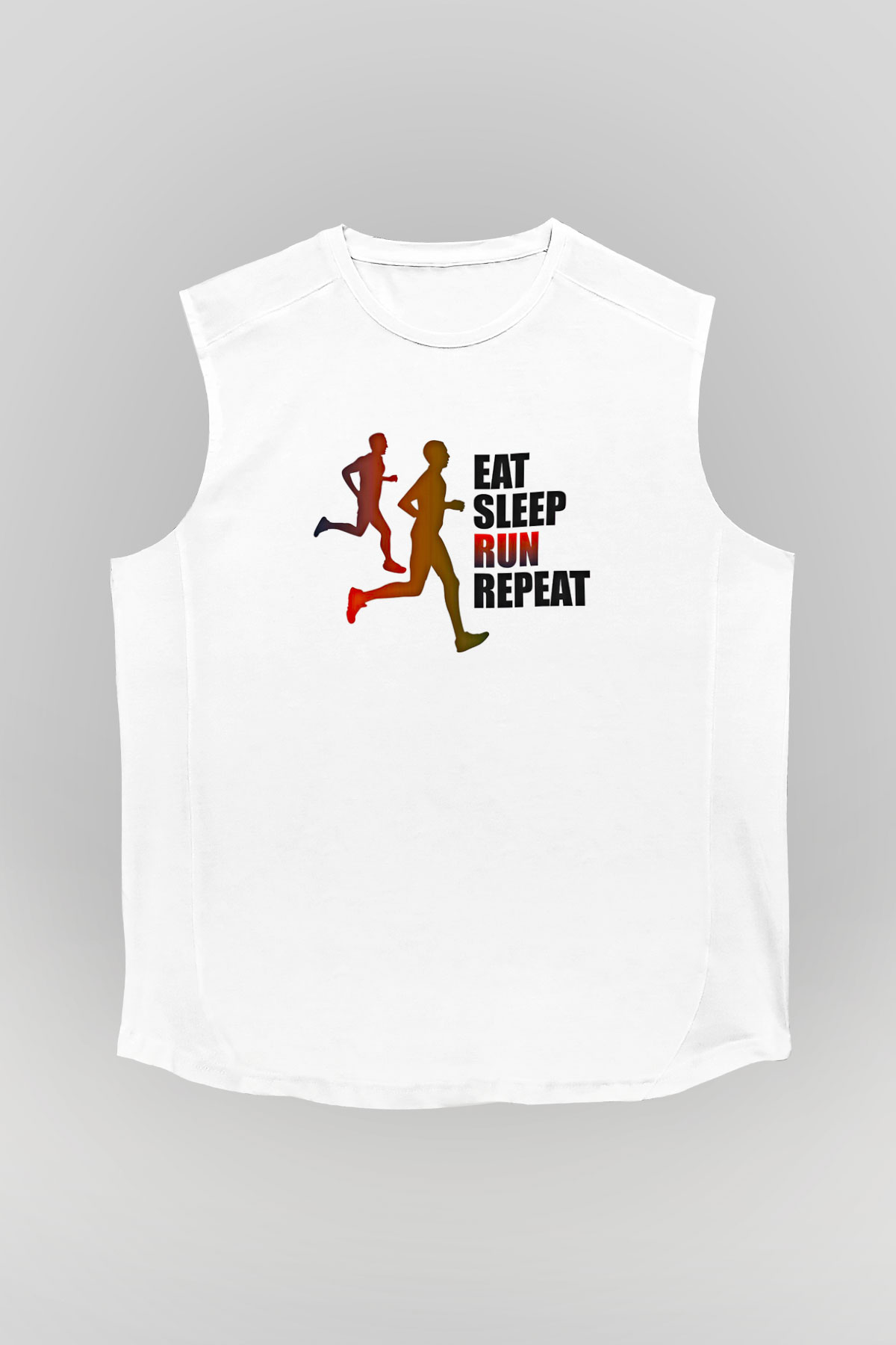 Maraton Baskılı Unisex Kolsuz Beyaz Tişört