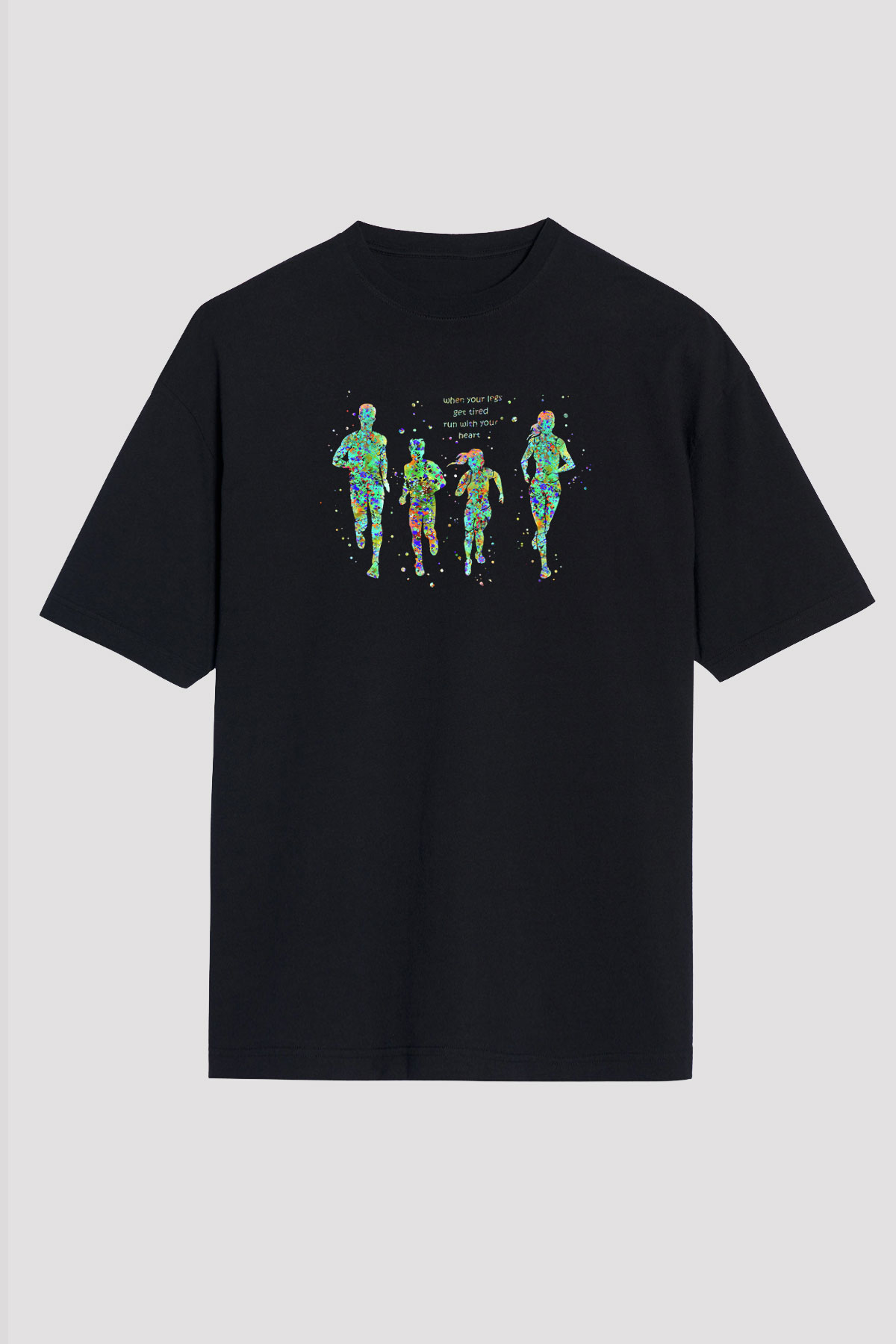 Maraton - Marathon Baskılı Unisex Siyah Oversize Tişört