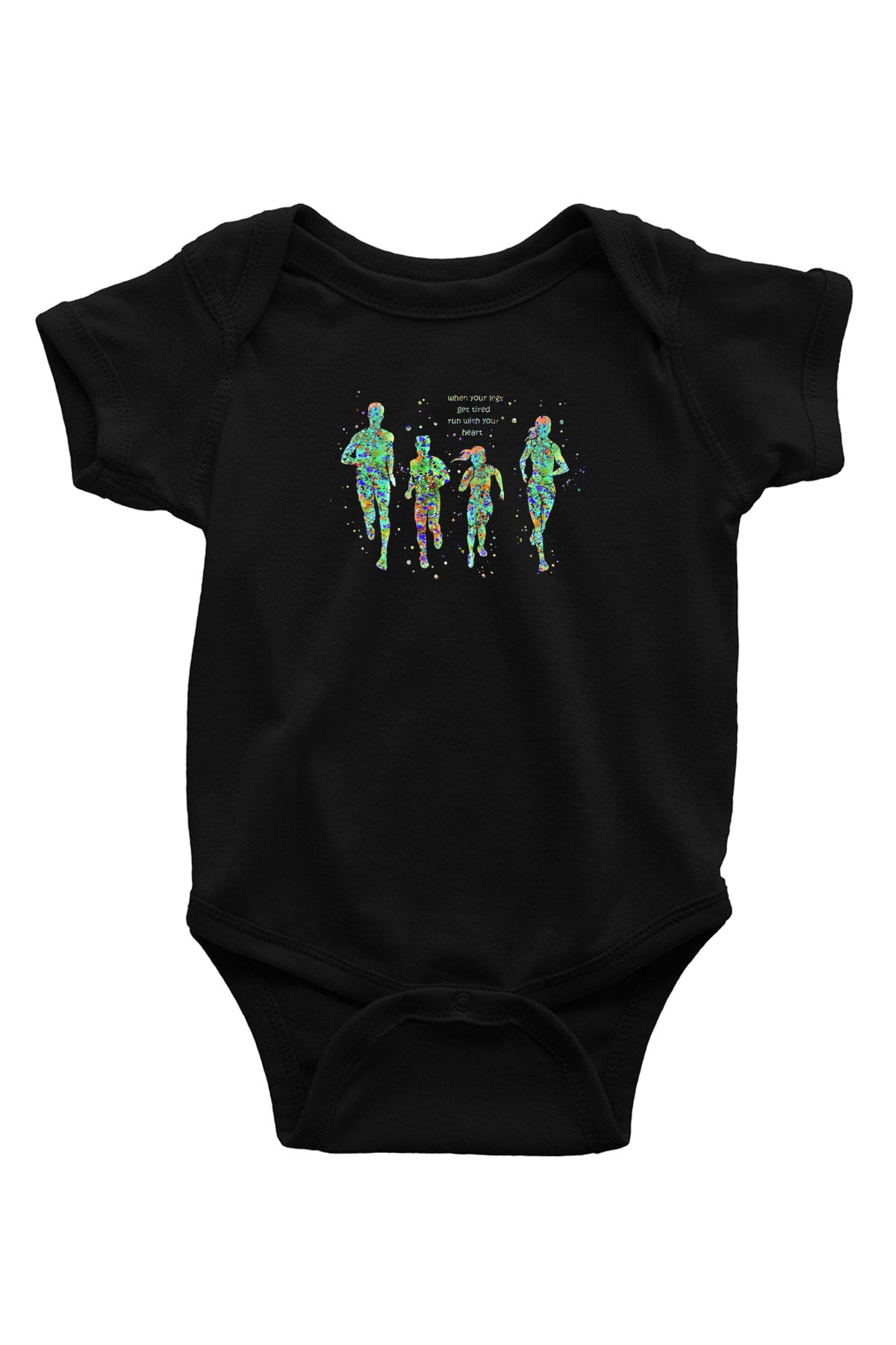 Maraton - Marathon Baskılı Unisex Siyah Bebek Body - Zıbın