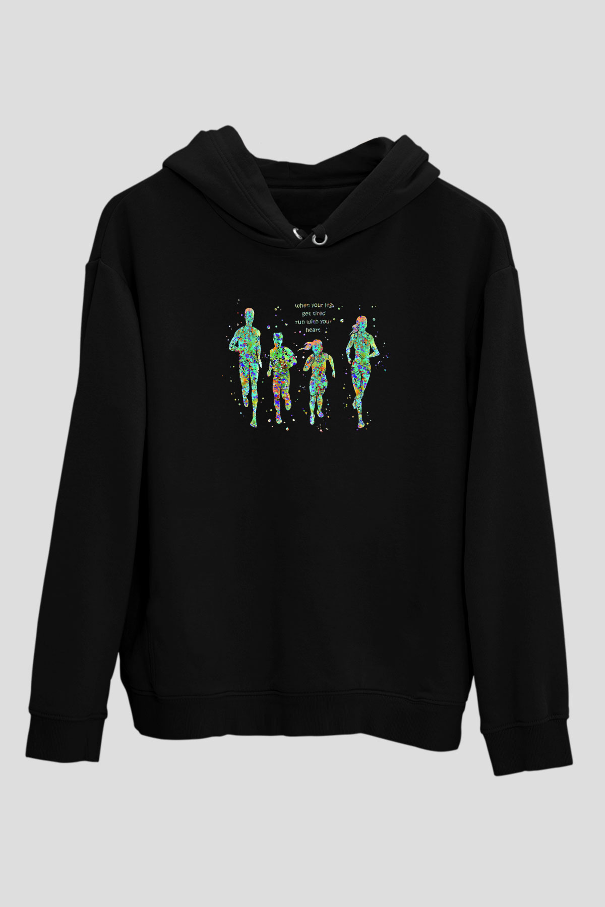 Maraton - Marathon Baskılı Unisex Siyah Hoodie
