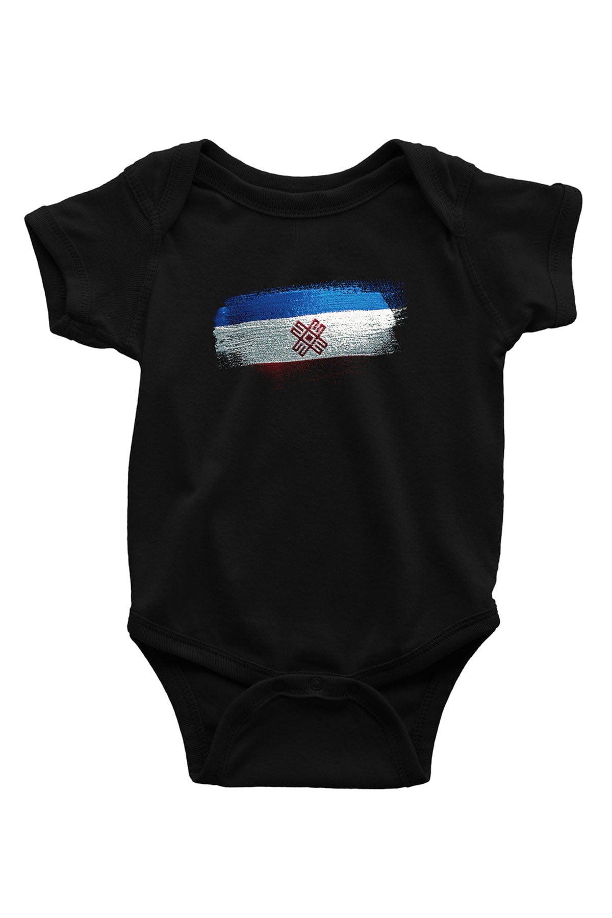 Mari El Bayrağı Baskılı Unisex Siyah Bebek Body - Zıbın
