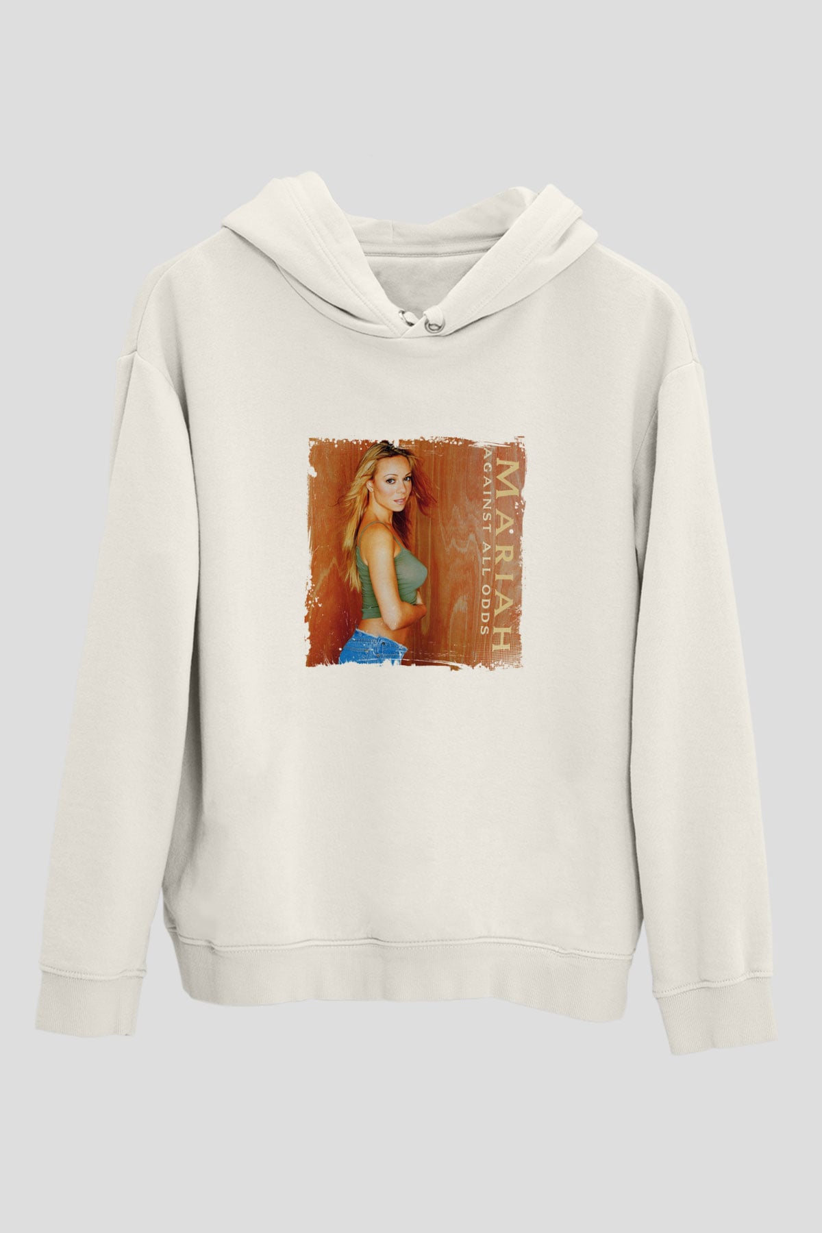 Mariah Carey Baskılı Unisex Beyaz Kapüşonlu Sweatshirt