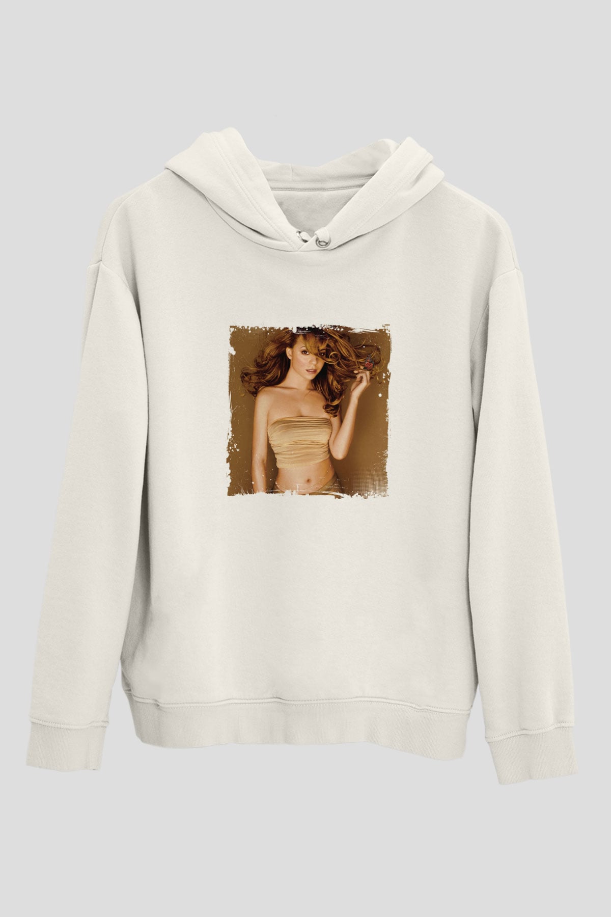 Mariah Carey Baskılı Unisex Beyaz Kapüşonlu Sweatshirt