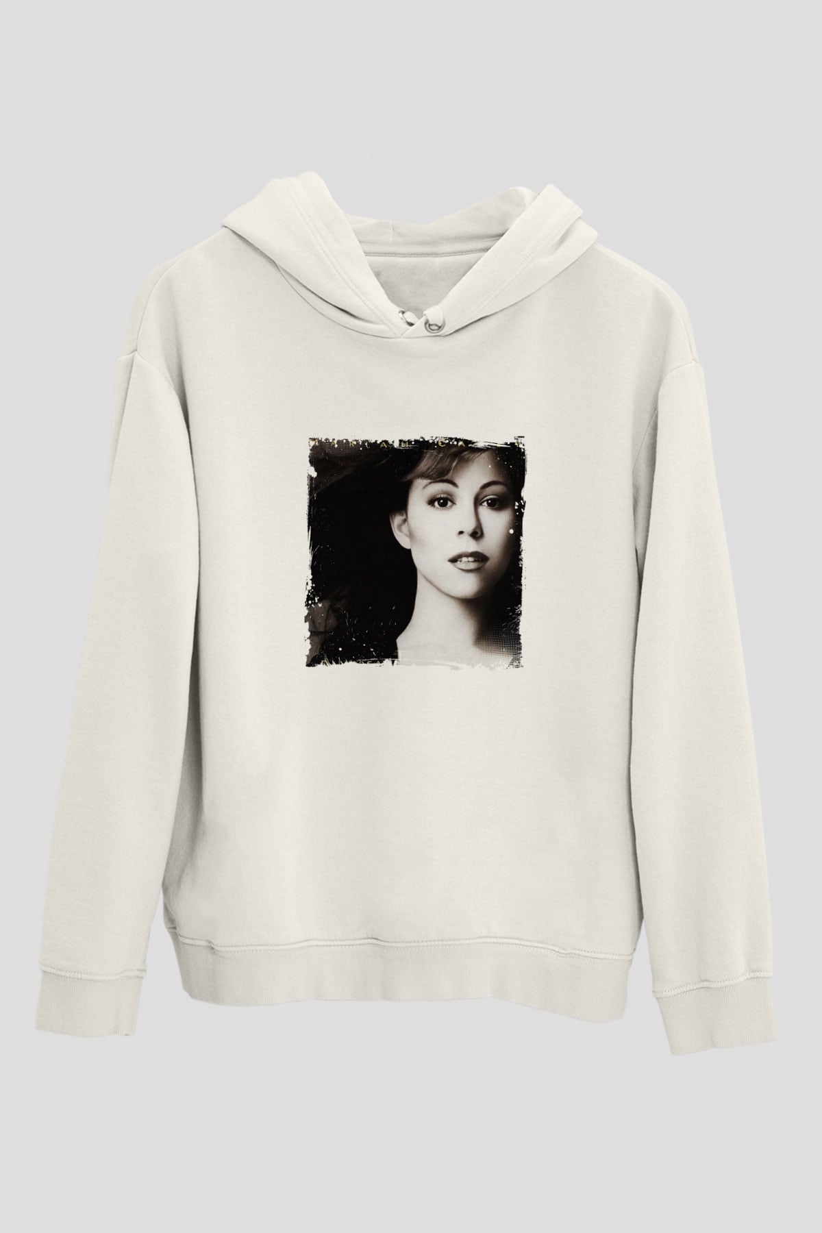 Mariah Carey Baskılı Unisex Beyaz Kapüşonlu Sweatshirt