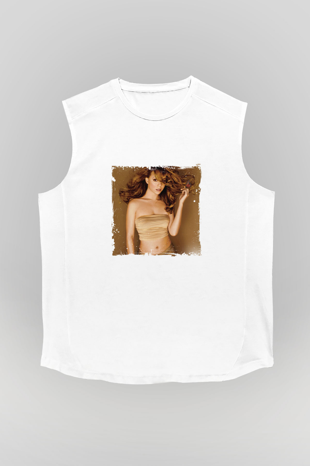 Mariah Carey Baskılı Unisex Beyaz Kolsuz Tişört