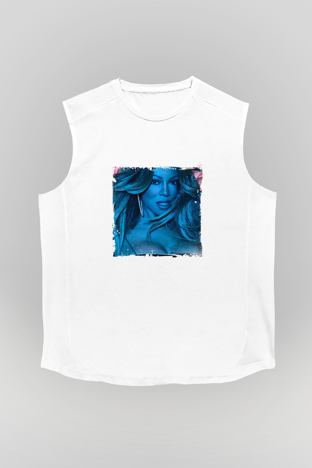 Mariah Carey Baskılı Unisex Beyaz Kolsuz Tişört
