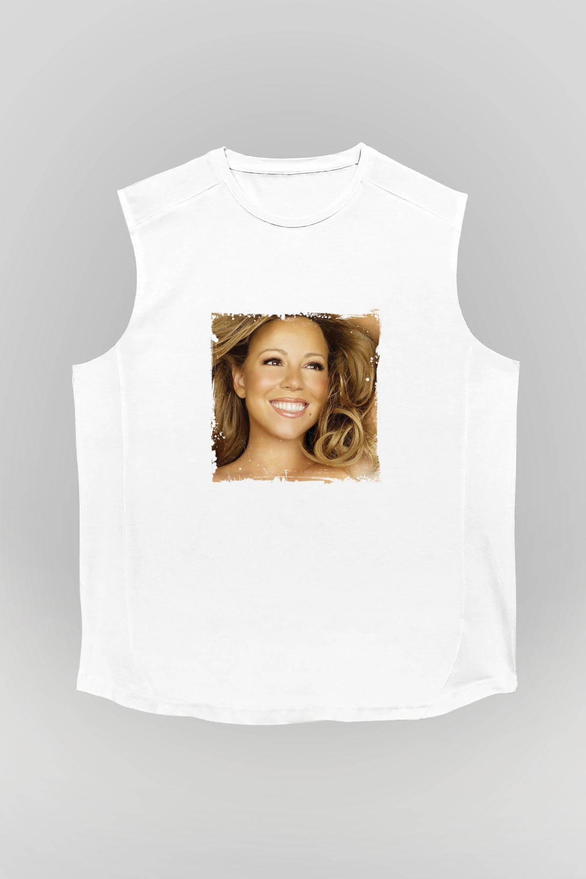 Mariah Carey Baskılı Unisex Beyaz Kolsuz Tişört