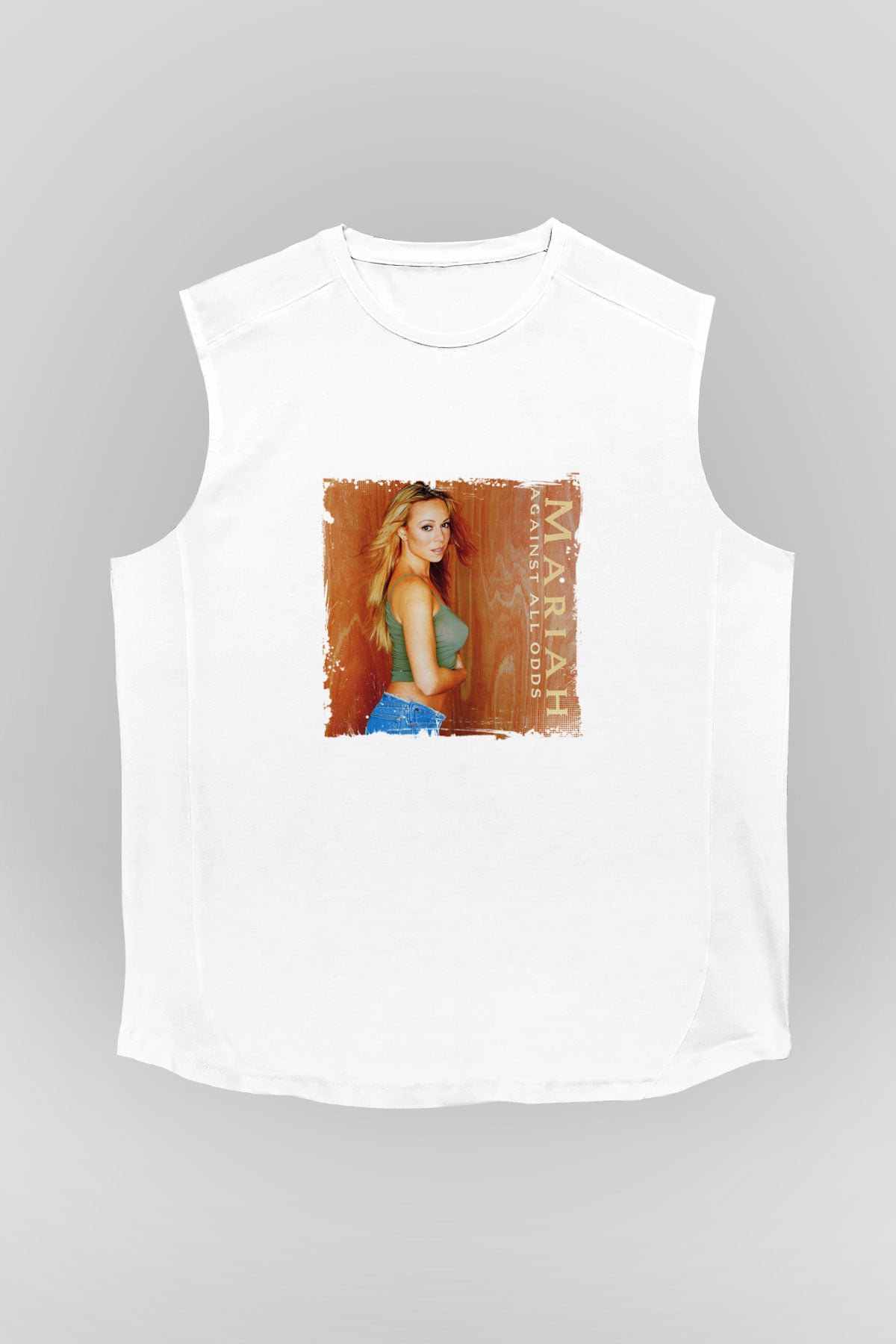 Mariah Carey Baskılı Unisex Beyaz Kolsuz Tişört