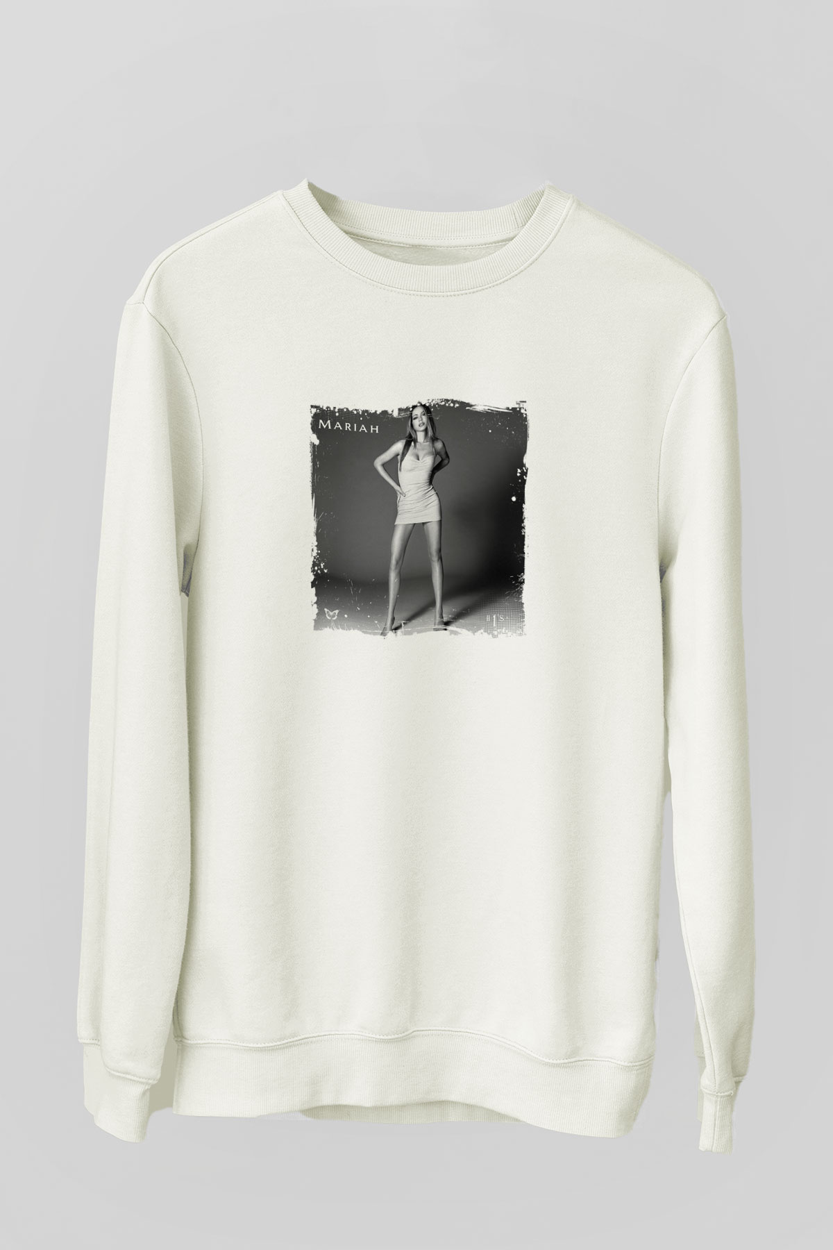 Mariah Carey Baskılı Unisex Beyaz Sweatshirt