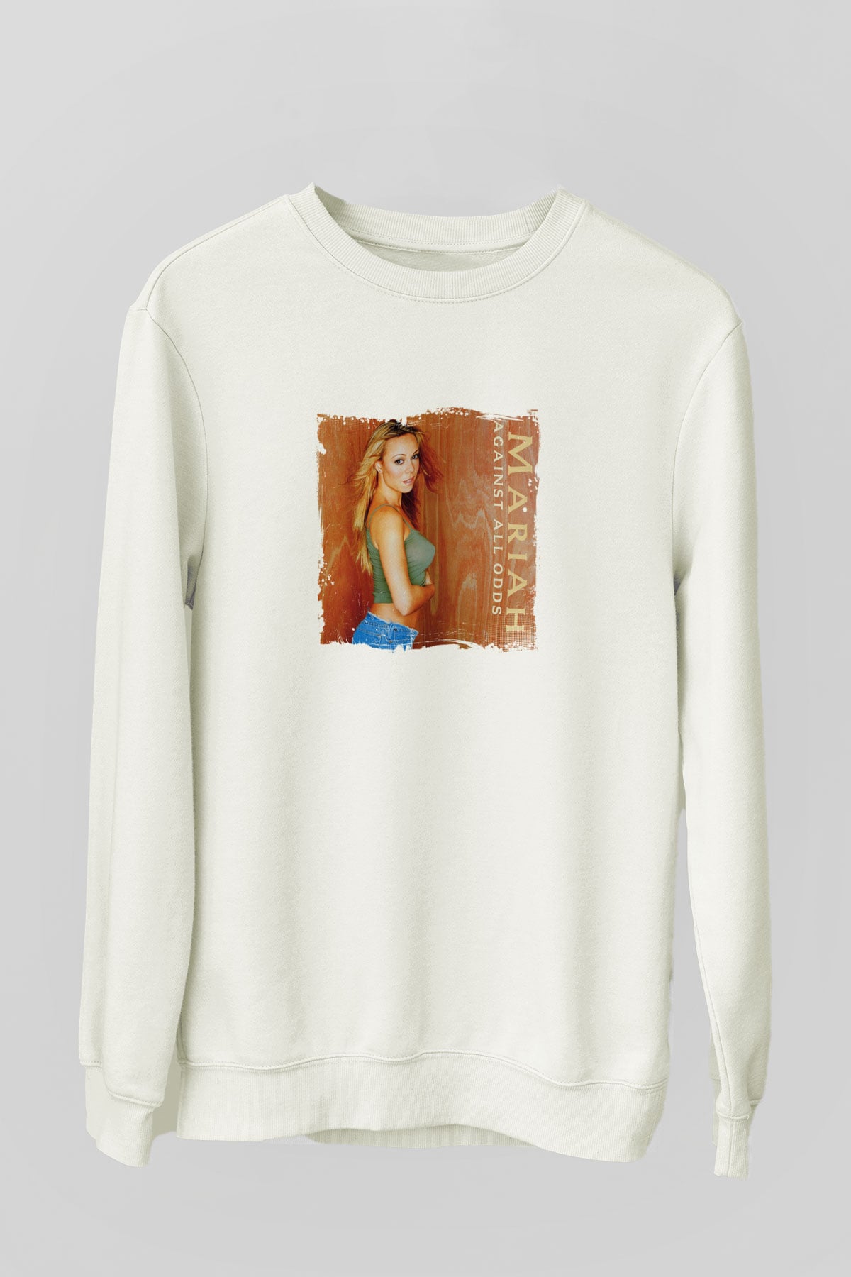 Mariah Carey Baskılı Unisex Beyaz Sweatshirt