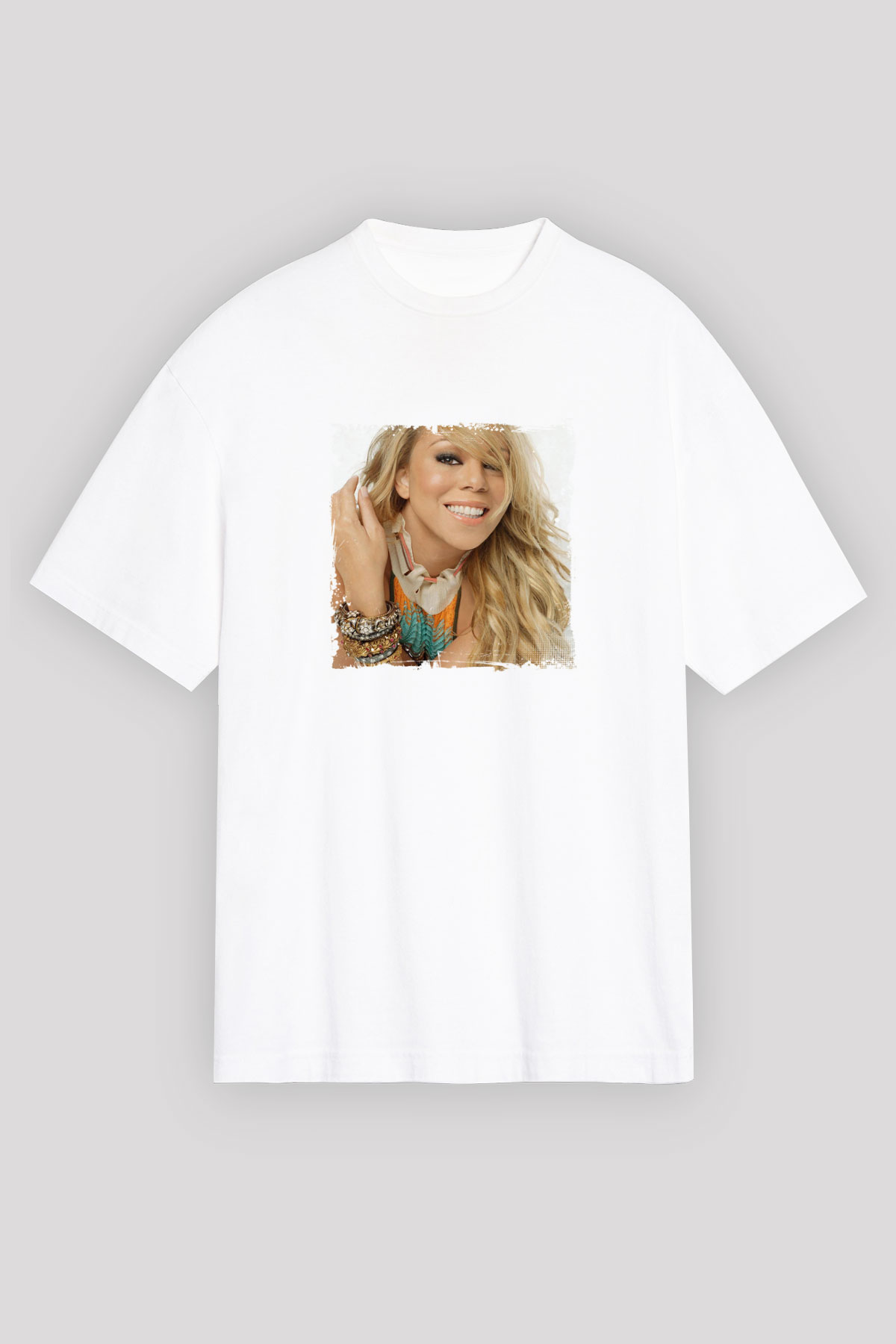 Mariah Carey Baskılı Oversize Beyaz Tişört