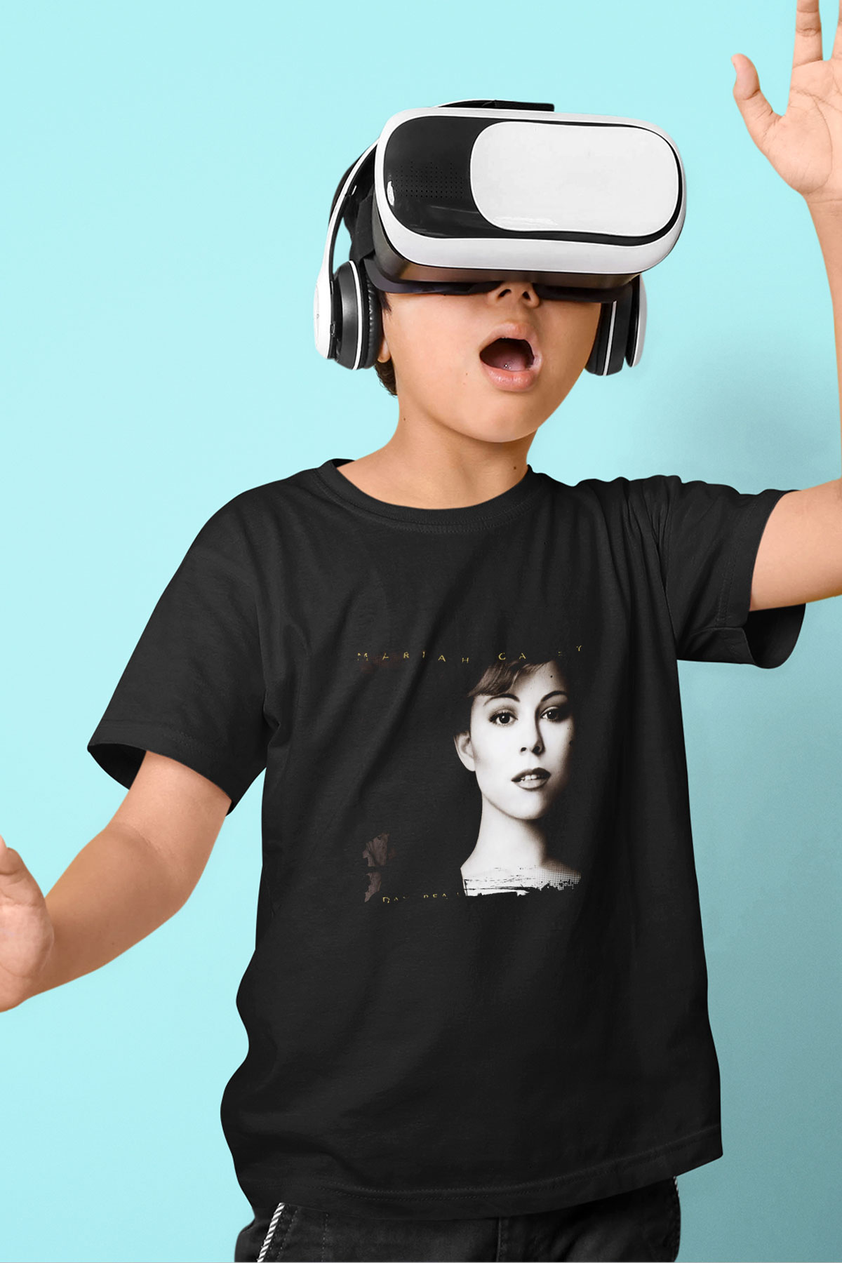 Mariah Carey Baskılı Unisex Siyah Çocuk Tişört