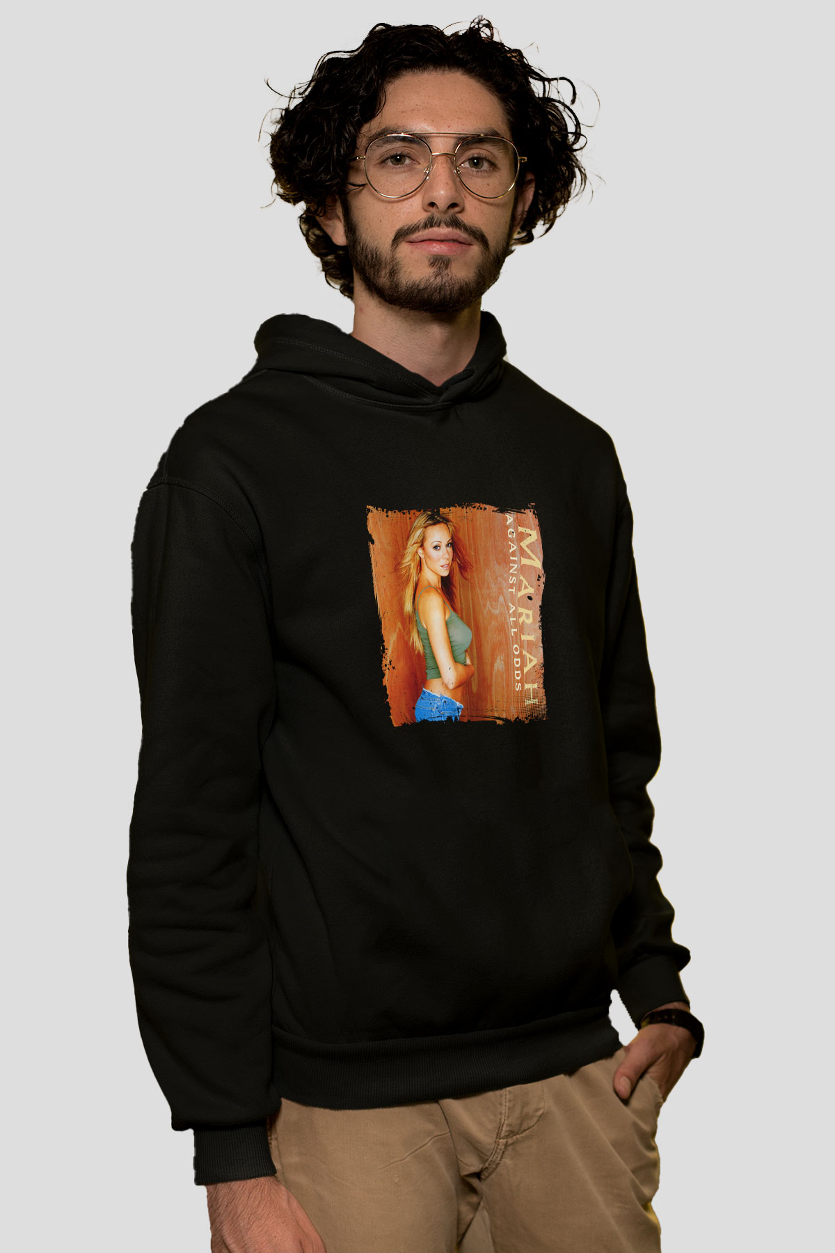 Mariah Carey Baskılı Unisex Siyah Hoodie