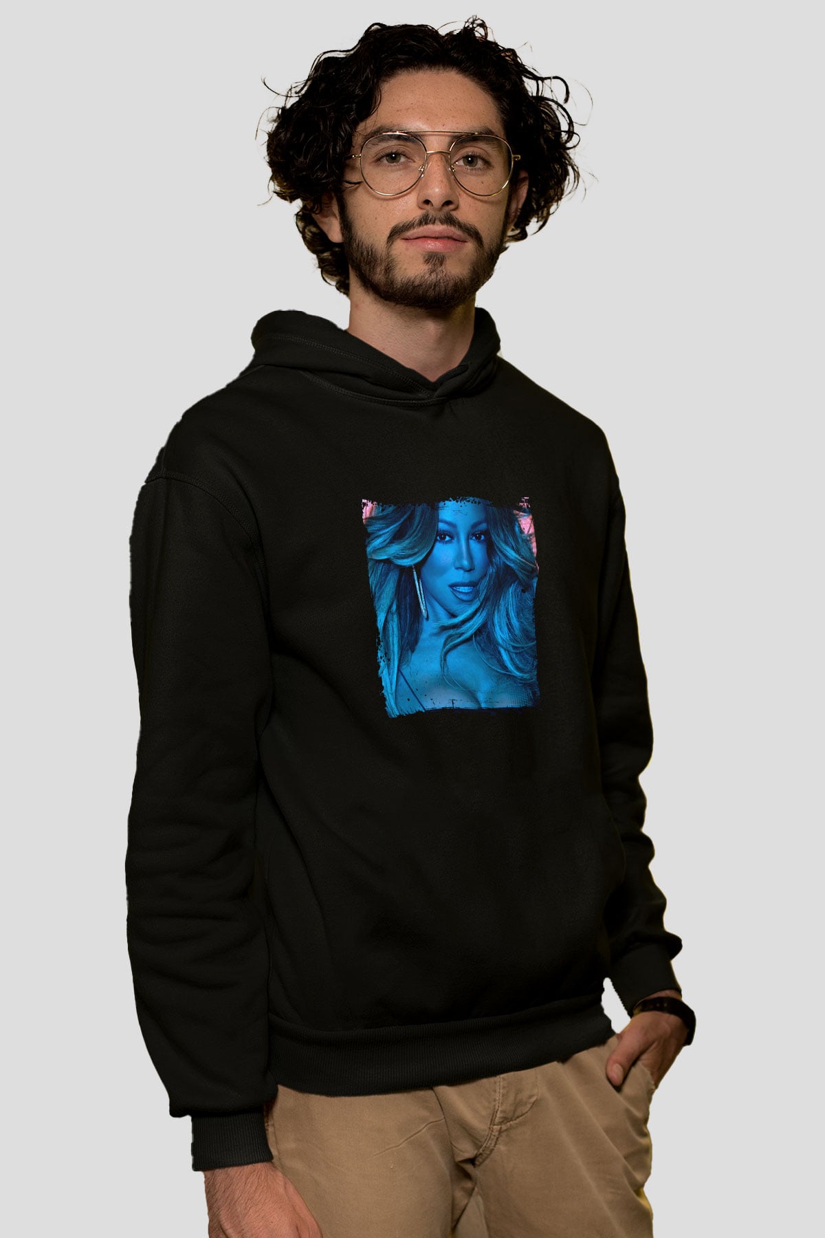 Mariah Carey Baskılı Unisex Siyah Hoodie