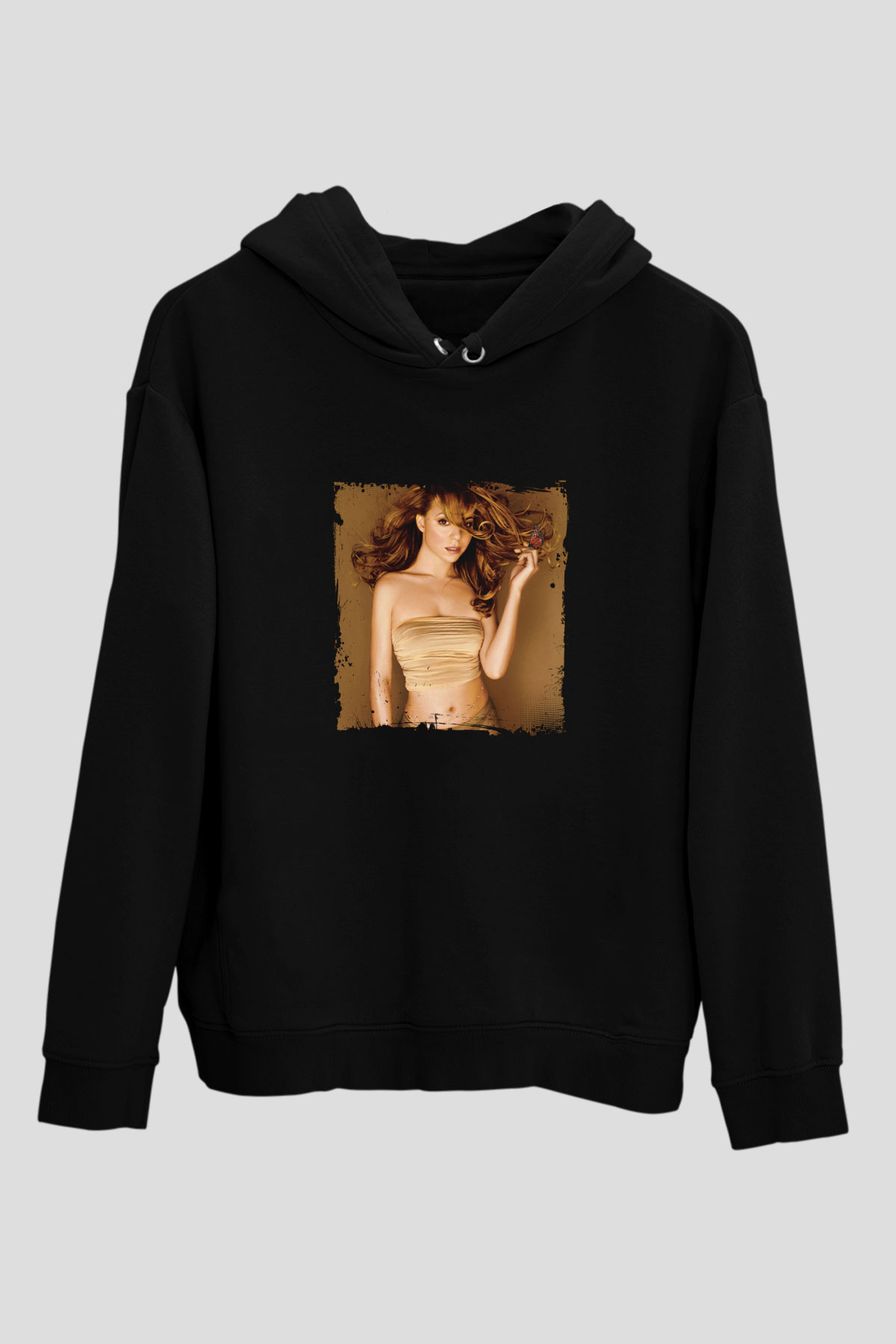 Mariah Carey Baskılı Unisex Siyah Hoodie