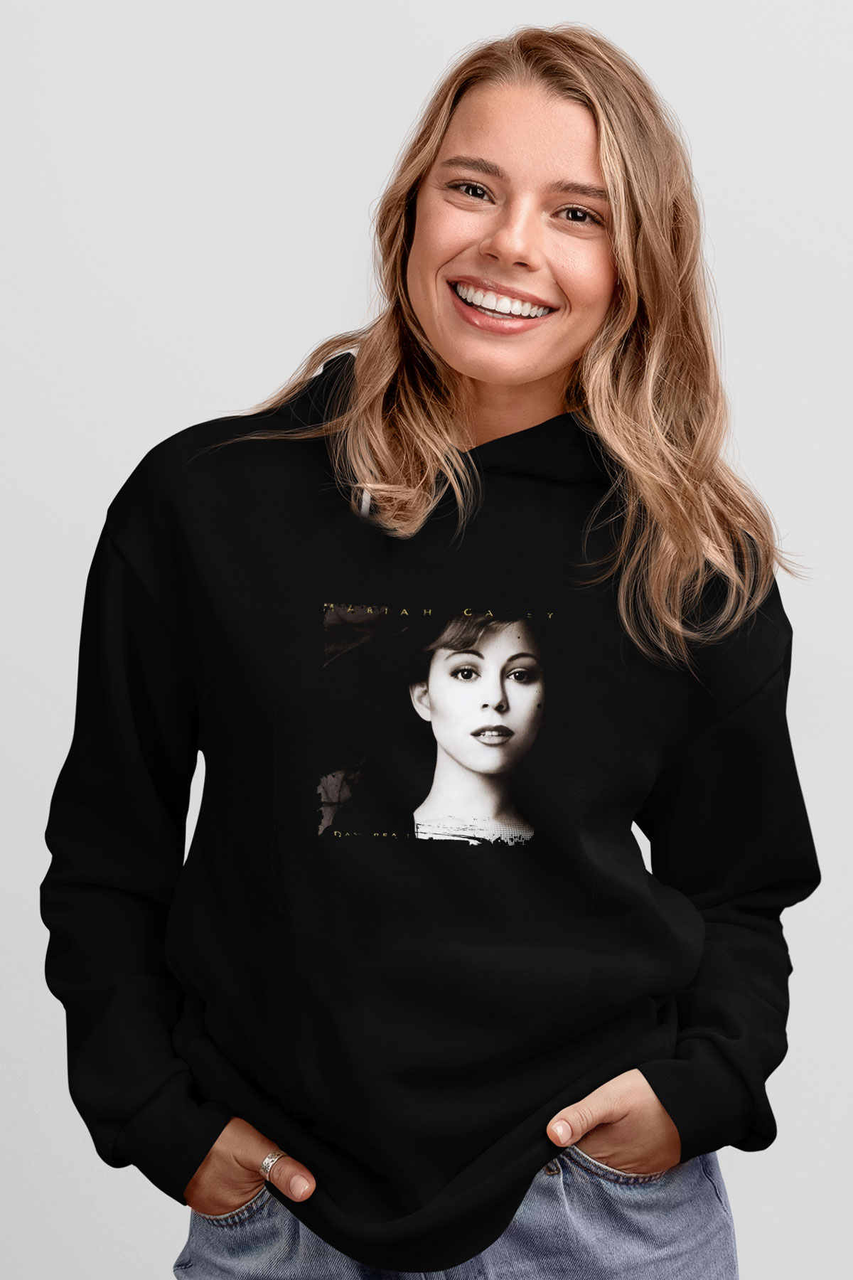 Mariah Carey Baskılı Unisex Siyah Hoodie
