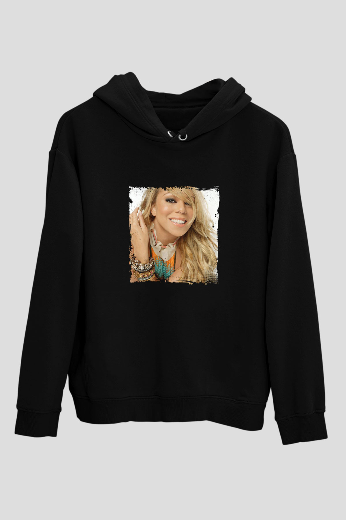 Mariah Carey Baskılı Unisex Siyah Hoodie
