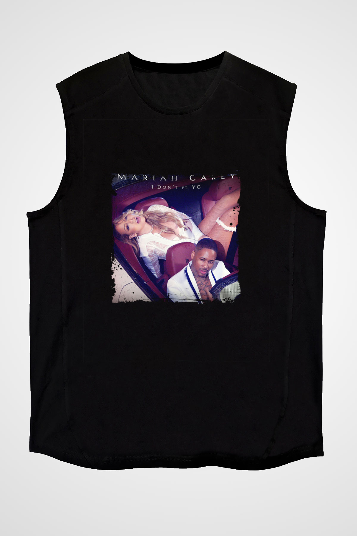 Mariah Carey Baskılı Unisex Siyah Kolsuz Tişört