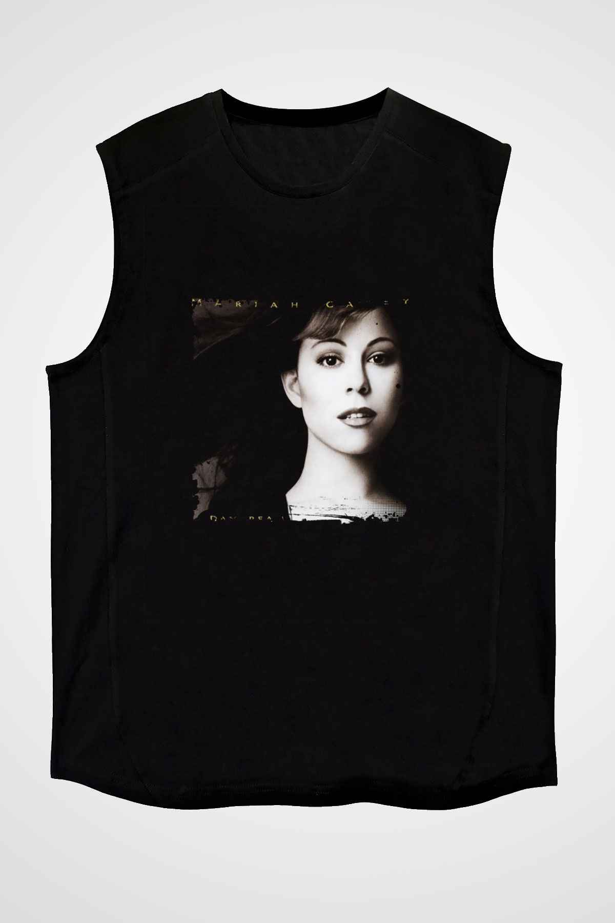 Mariah Carey Baskılı Unisex Siyah Kolsuz Tişört