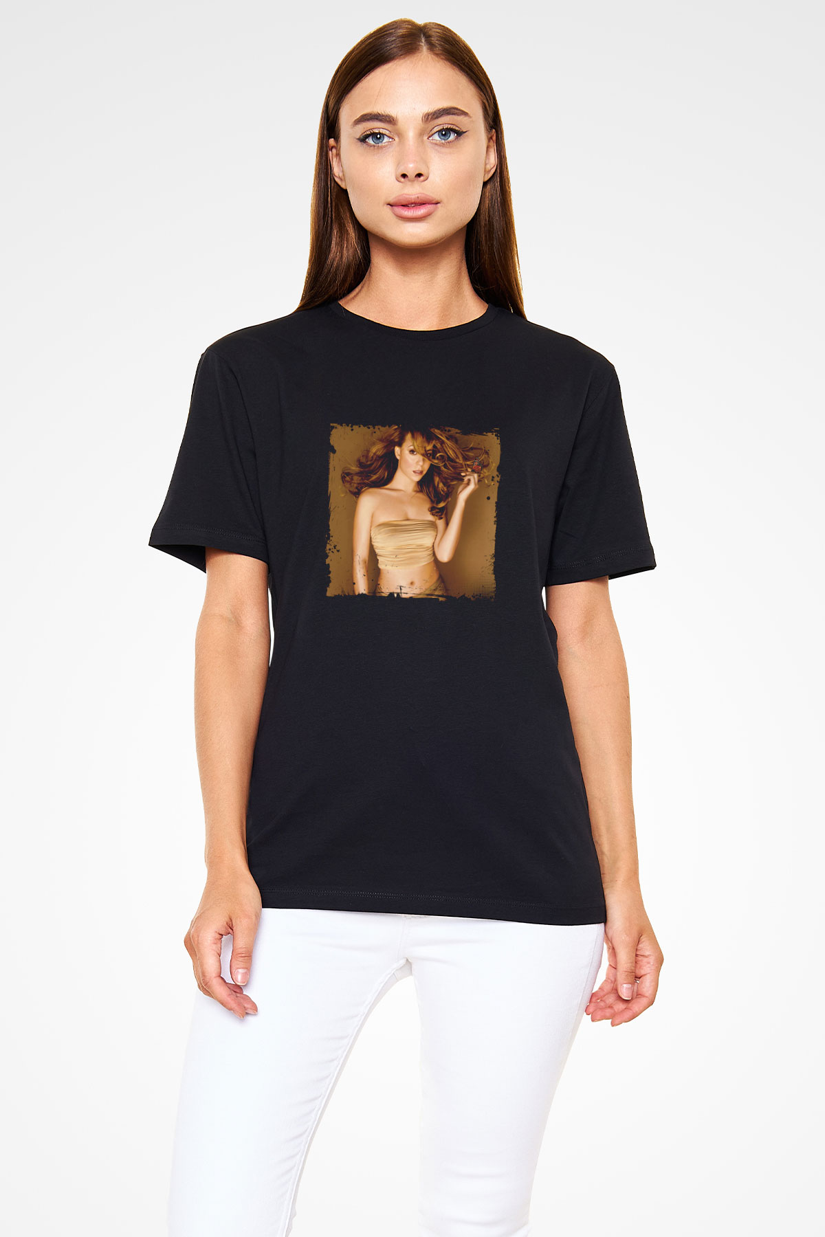 Mariah Carey Baskılı Unisex Siyah Tişört