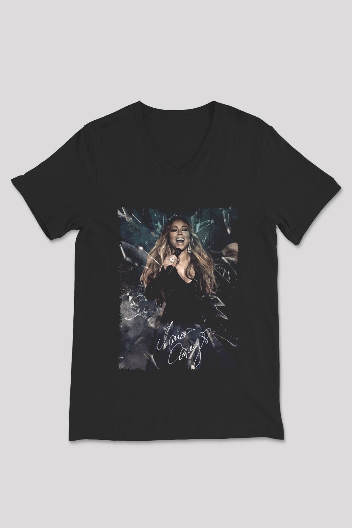 Mariah Carey Siyah Unisex V Yaka Tişört
