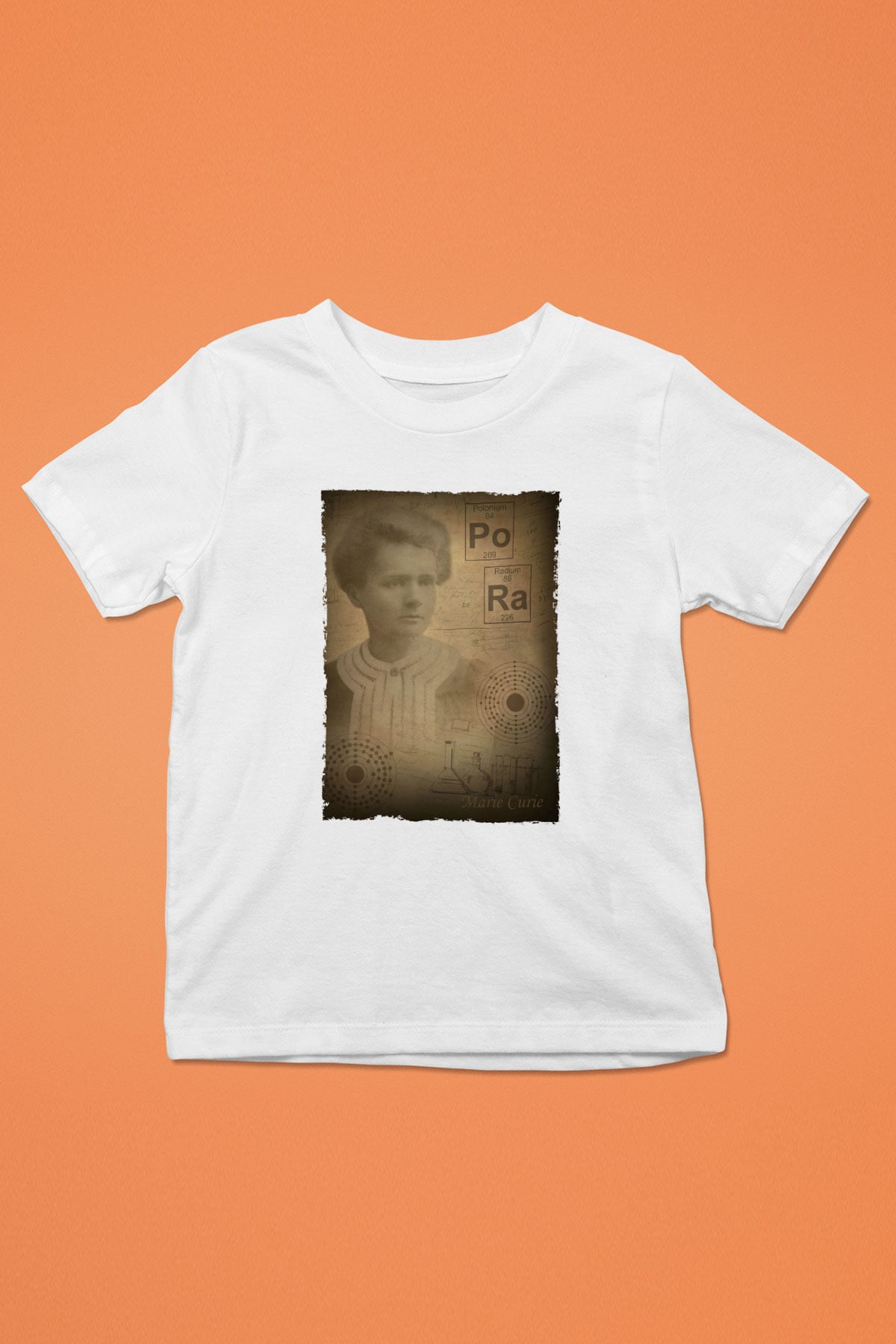 Marie Curie Baskılı Unisex Beyaz Çocuk Tişörtü - Tshirt