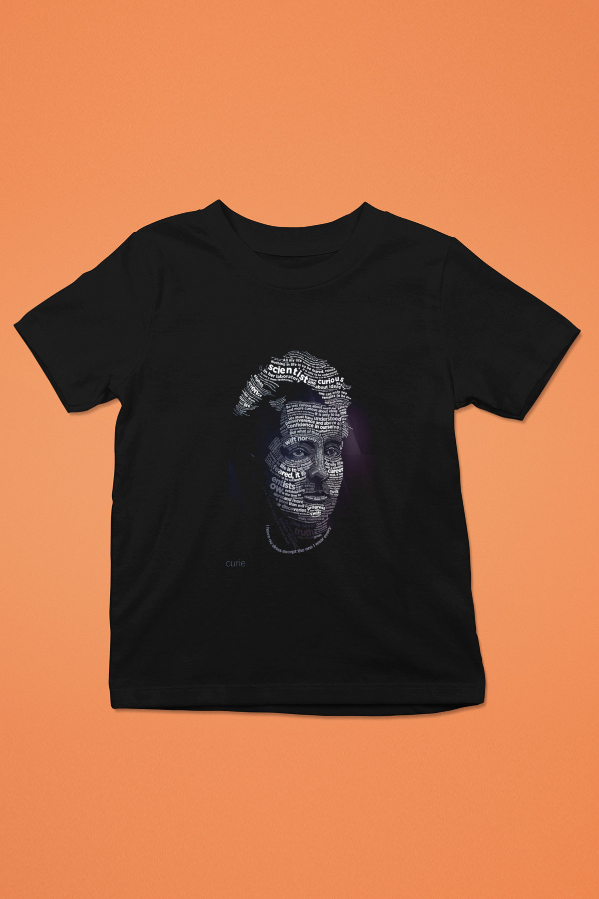 Marie Curie Tipografi Baskılı Unisex Siyah Çocuk Tişörtü - Tshirt