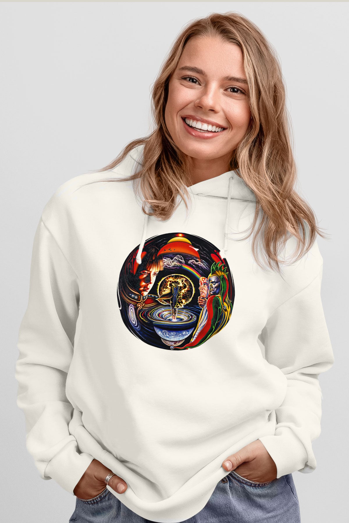 Marillion Baskılı Beyaz Unisex Kapüşonlu Sweatshirt