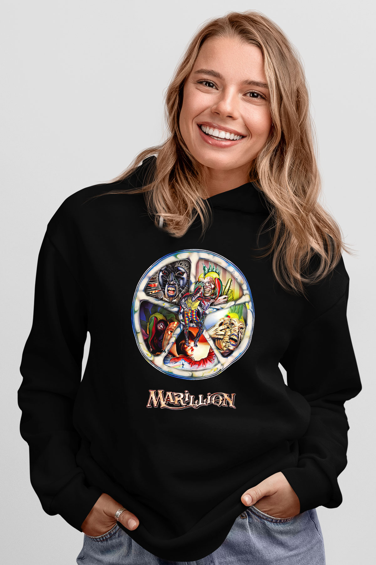 Marillion Baskılı Unisex Siyah Kapüşonlu Sweatshirt