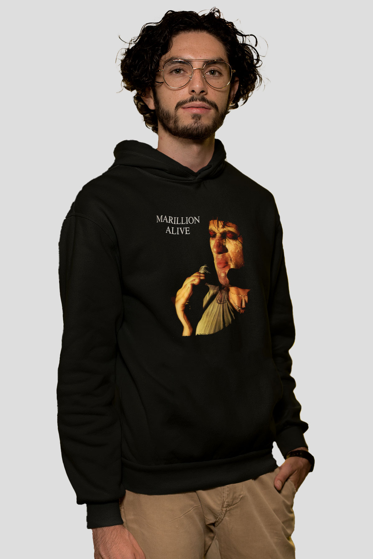 Marillion Baskılı Unisex Siyah Kapüşonlu Sweatshirt