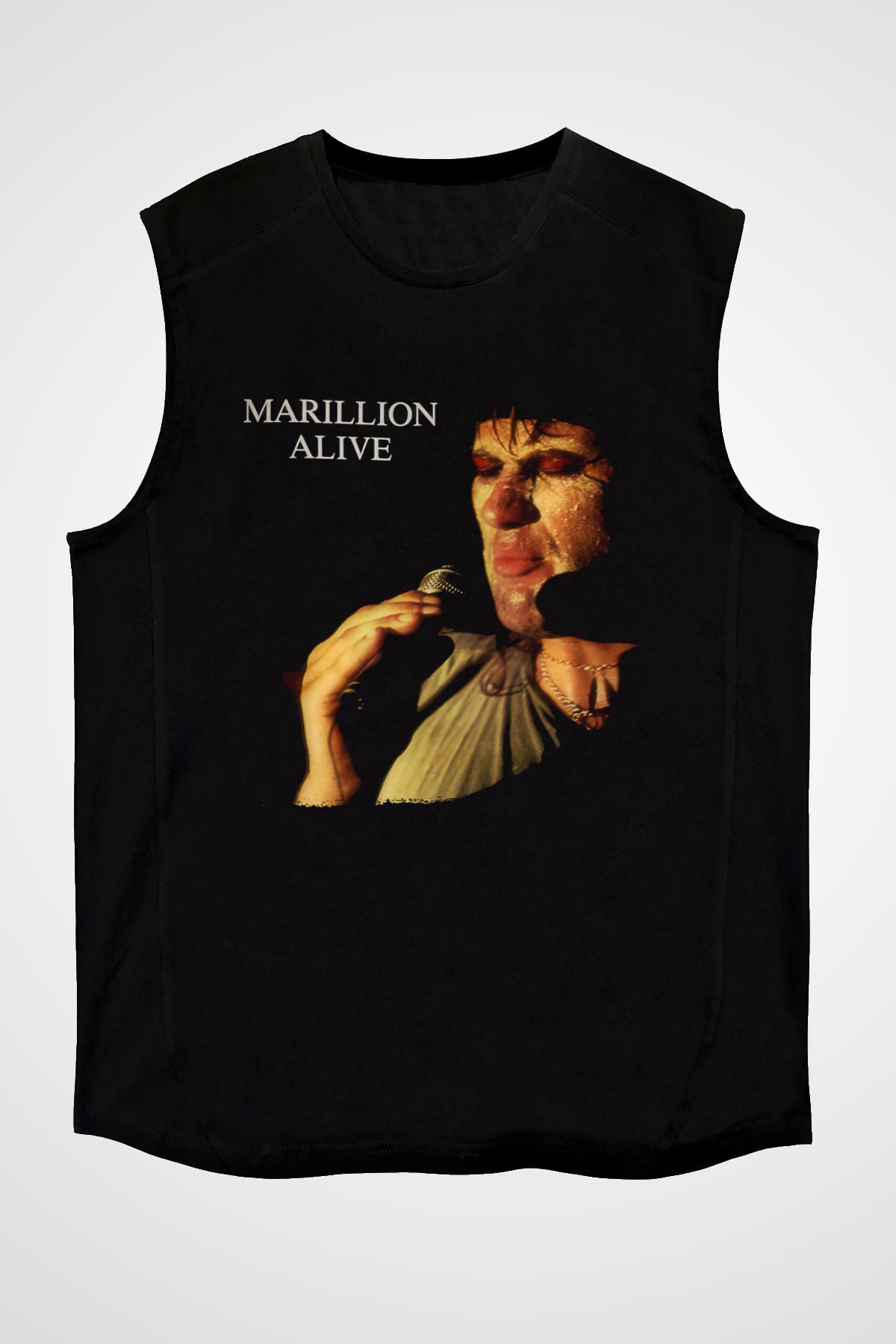 Marillion Baskılı Unisex Siyah Kolsuz Tişört - Tshirt