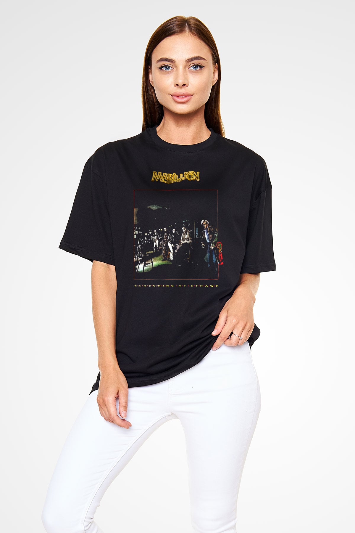 Marillion Baskılı Unisex Siyah Oversize Tişört - Tshirt