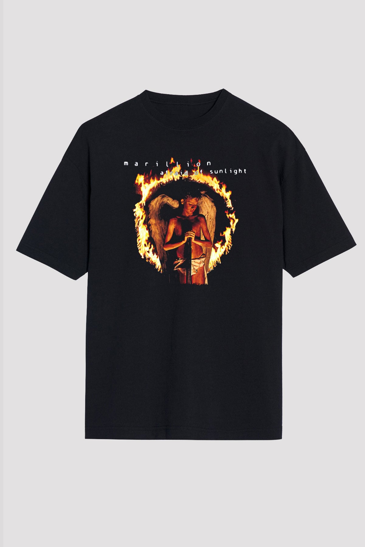 Marillion Baskılı Unisex Siyah Oversize Tişört - Tshirt