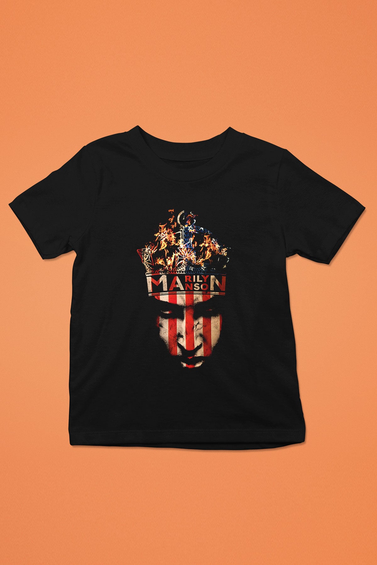 Marilyn Manson Baskılı Siyah Unisex Çocuk Tişört